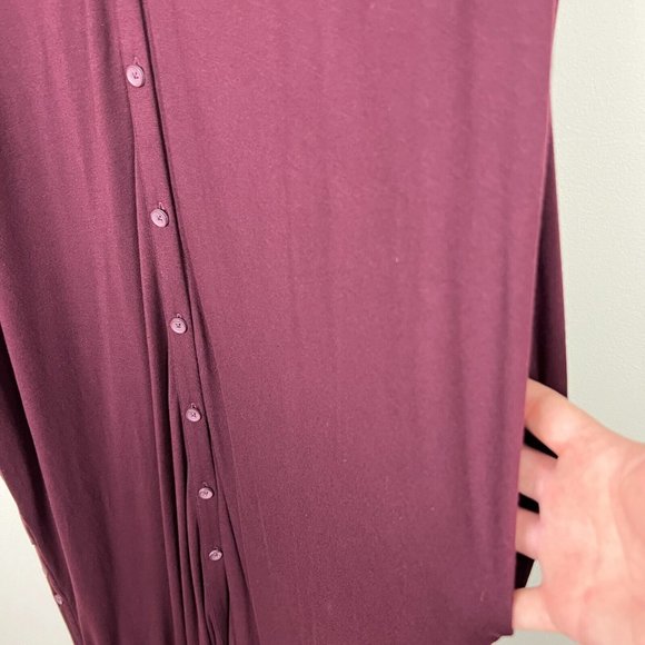 Universal Standard Shirt Dress Small 14 16 Burgundy Jersey Maxi Button Side Slit - Picture 3 of 14